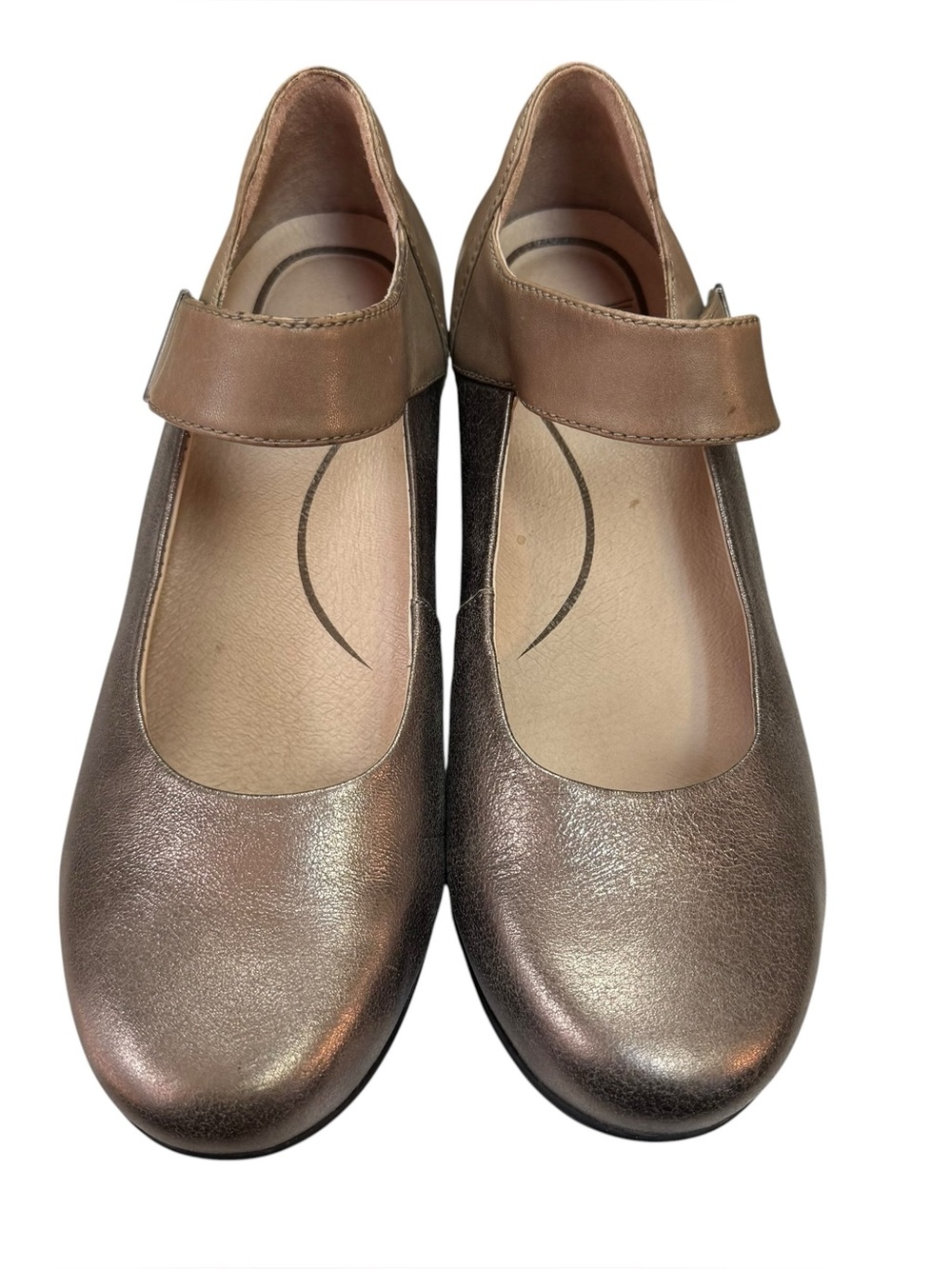 Dansko Audrey Mary Jane Shoes Size 9.5 (40) Pewter Metallic Comfort Wedge